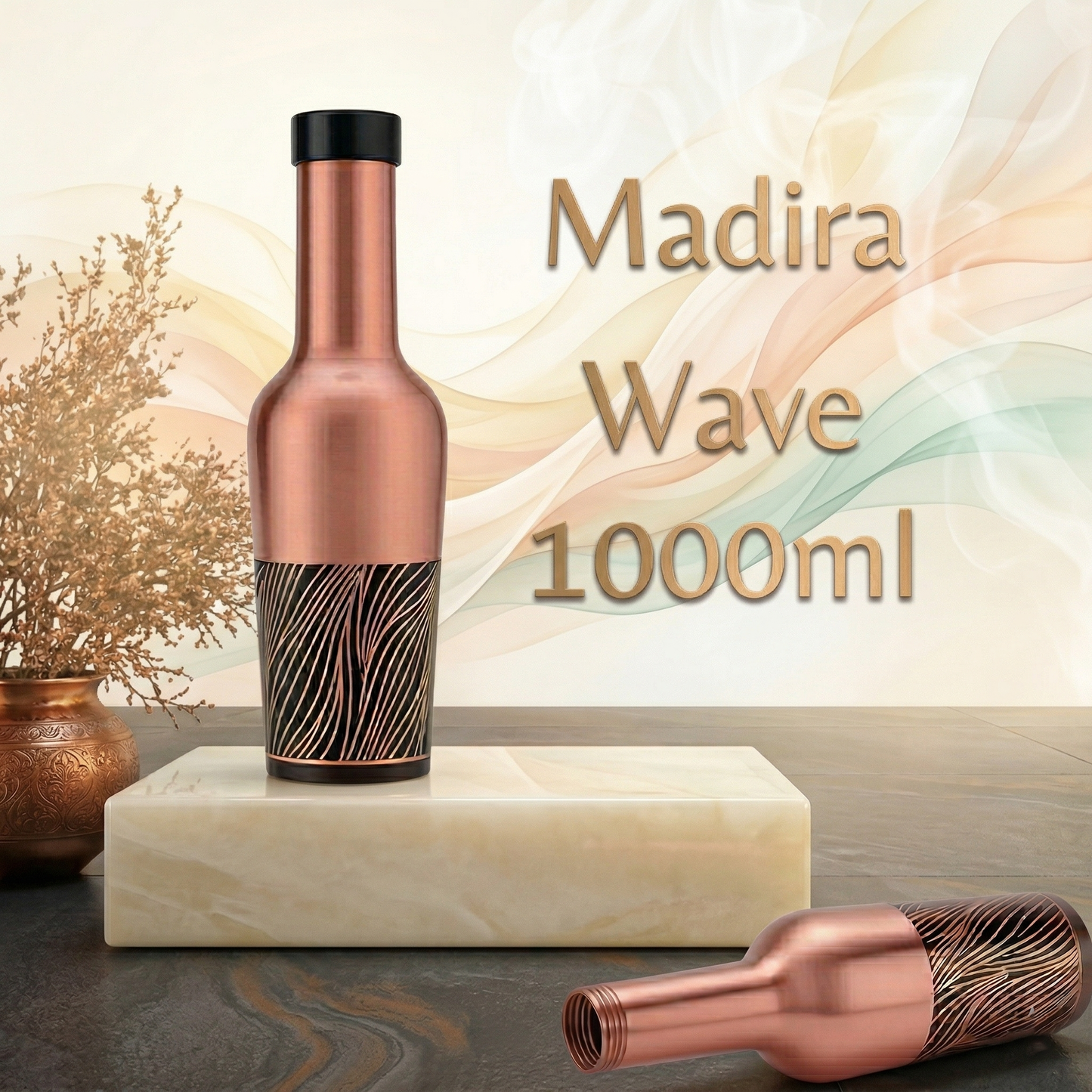 Madira Wave Pure Copper Water Bottle 1 Litre
