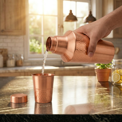 Luna Hammered Copper Carafe Set with Glass | Bedside Water Set