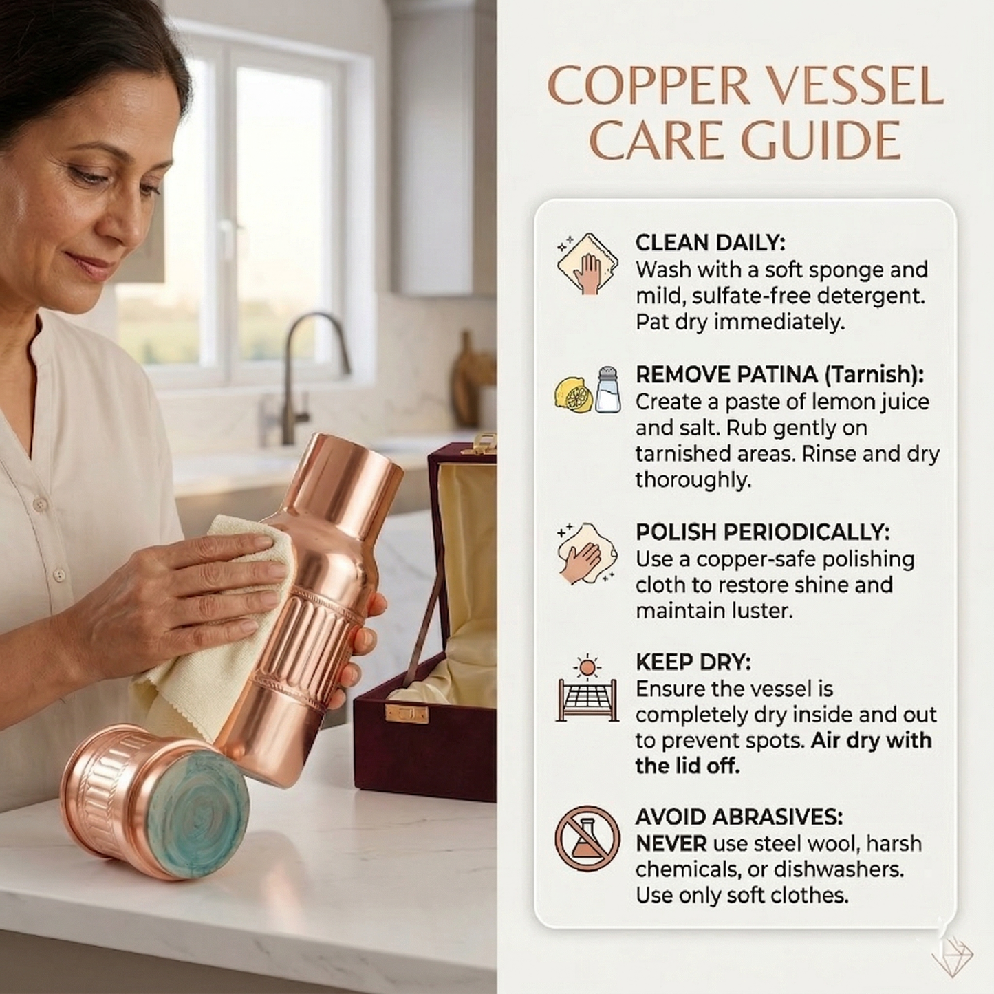 Victoria Copper Water Carafe with Designer Lid