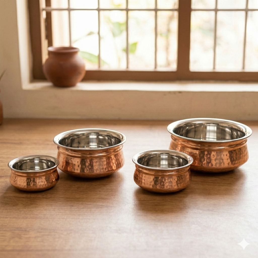 Hyderabadi Copper Handi with Stainless Steel Interior | LA COPPERA