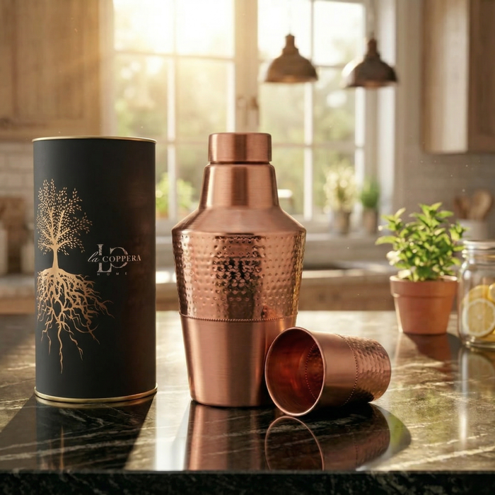 Luna Hammered Copper Carafe Set with Glass | Bedside Water Set