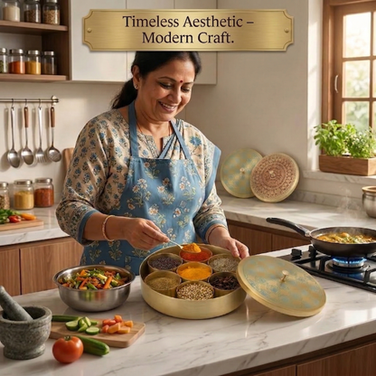 Masala Box Etched – Brass Spice Storage Box with Lid