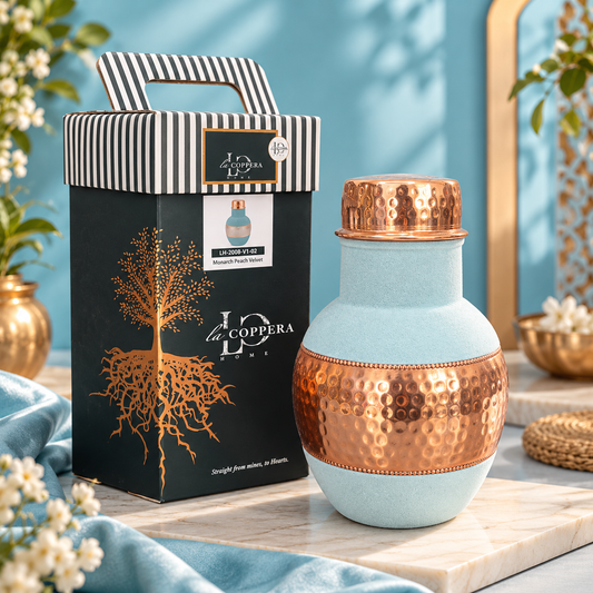 Monarch Azure Blue Velvet Copper Carafe – Premium Gift Box | LA COPPERA