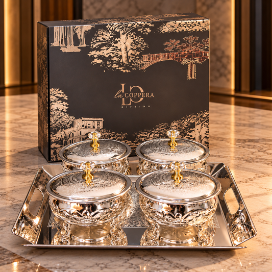 LA COPPERA Aurelia Silver Plated Bowl Set of 5 with Serving Tray