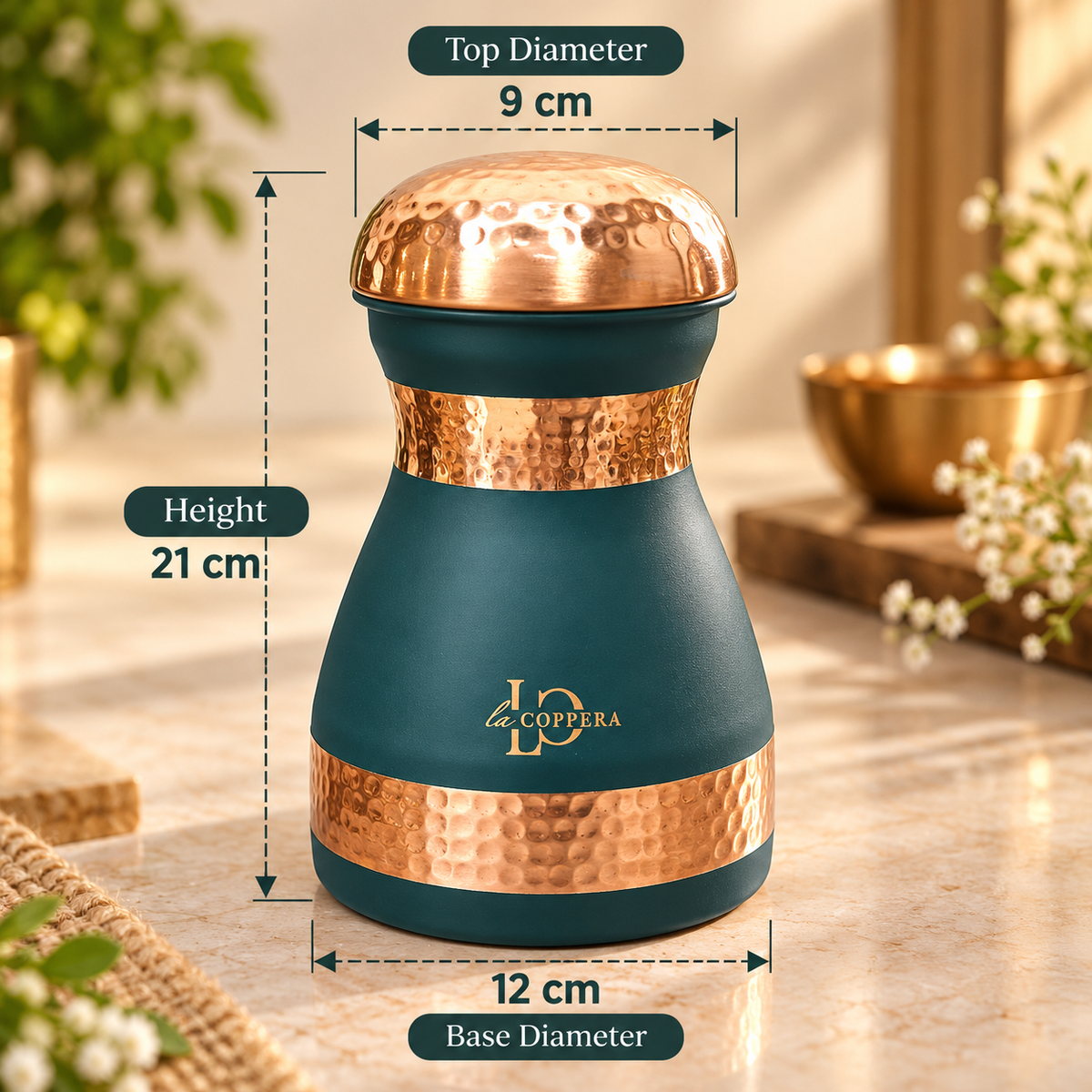 Dolphin Carafe Dust Olive Green Pure Copper | LA COPPERA