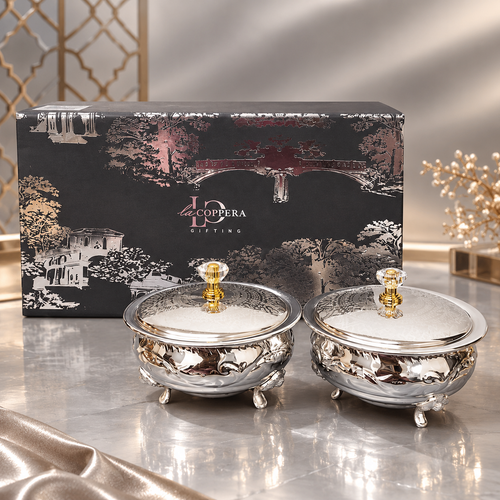 Aurelia Silver Plated Bowl Set of 3 with SS Tray | La Coppera