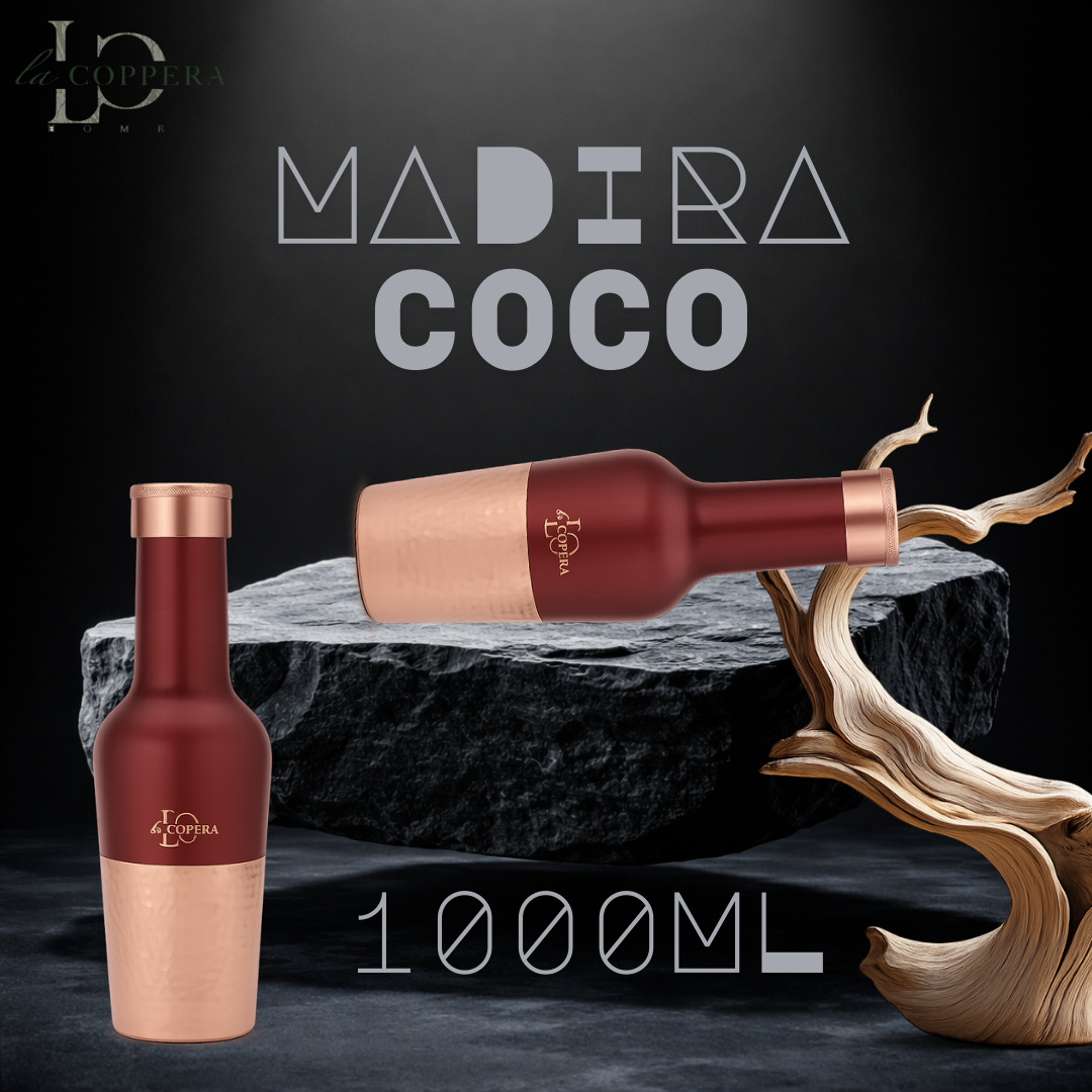 Madira Coco Pure Copper Water Bottle – Dual Tone Hammered Finish