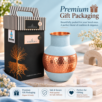 Monarch Azure Blue Velvet Copper Carafe – Premium Gift Box | LA COPPERA