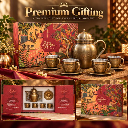 Shahi Sip Tea Set – Pure Brass Tea Set with SS Serving Tray