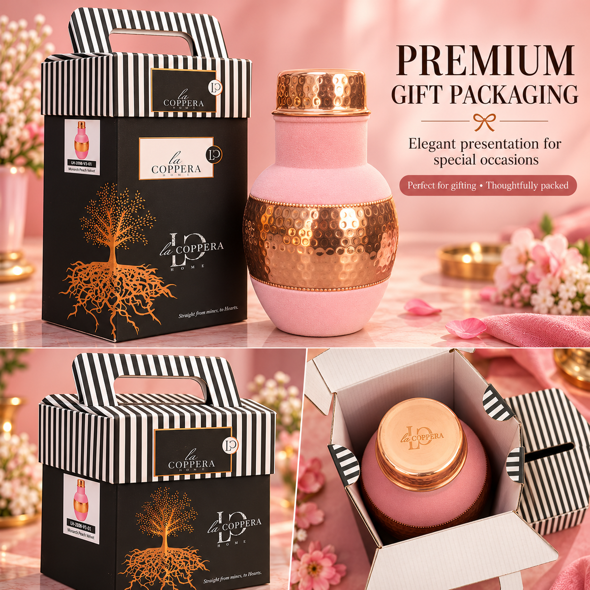 Monarch PINK Velvet Copper Carafe with Premium Gift Box | LA COPPERA