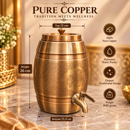 Pipa Sepia Gold Pure Copper Water Dispenser with Tap – Antique Brass Finish