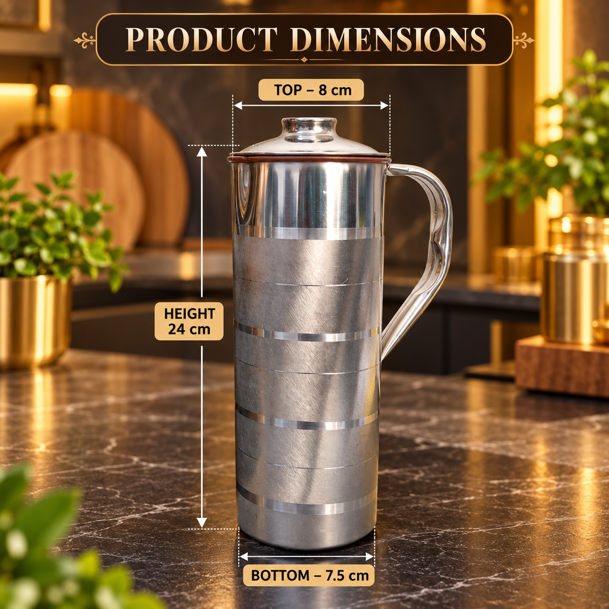 Ayur Jug – Stainless Steel Exterior & Copper Interior, 1000ml | LA COPPERA