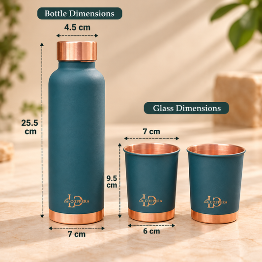 Unique Dust Olive Green Copper Bottle & Glass Set | LA COPPERA