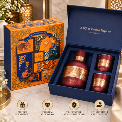 Amritloom Coco Copper Carafe Set with 2 Glasses | Premium Gift Box