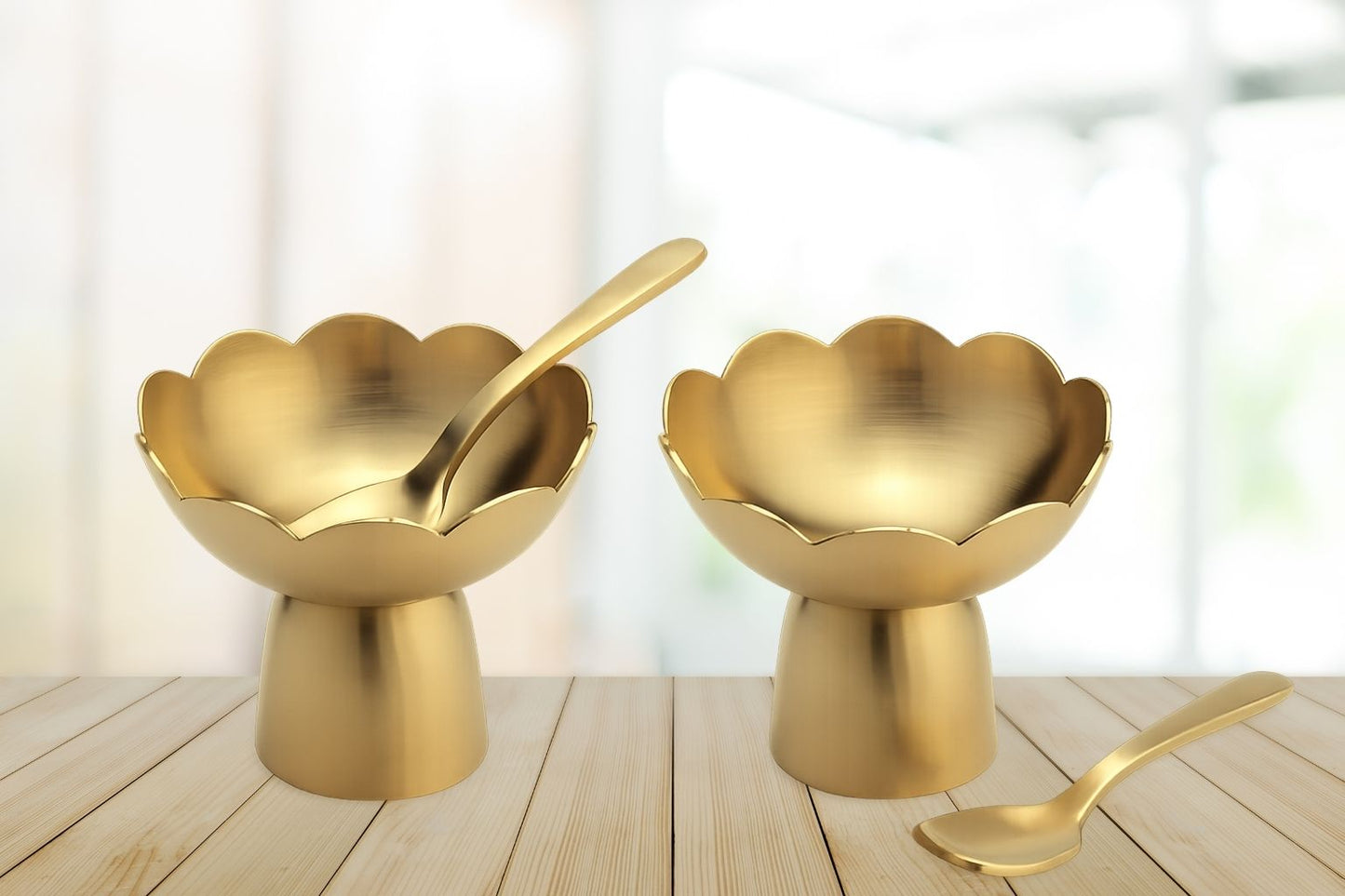 Golden Flower Dessert Bowl Set of 2 with Petal Design for Ice Cream & Mithai