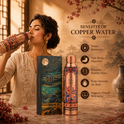 Ayurship Imari Royale Copper Bottle 1000ml | Pure Copper Water Bottle for Healthy Hydration