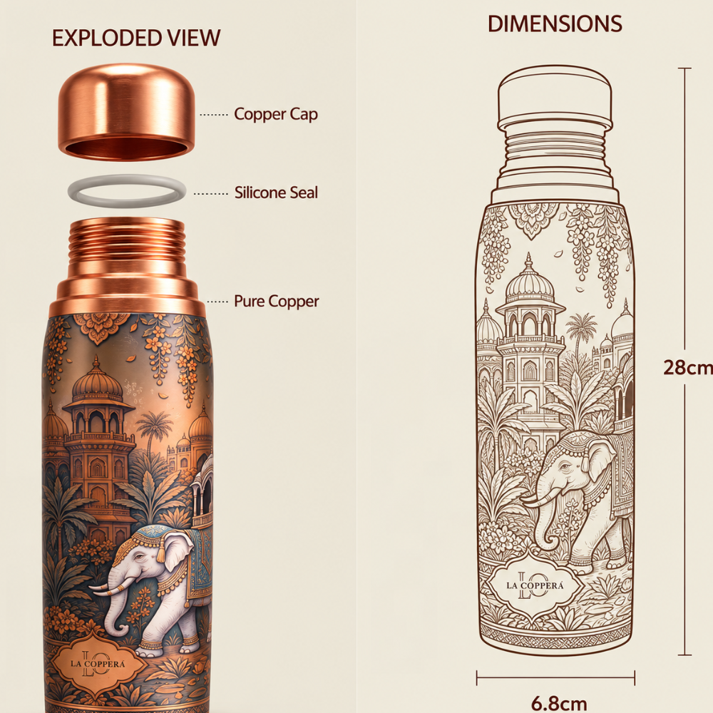 Ayursip Raj Bagh Copper Water Bottle | 1000ml | UV Printed