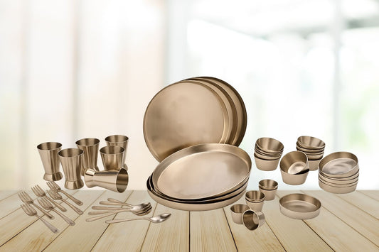 Kansa Dinner Set for 6 41 Pcs Bronze Premium Thali Dining Set