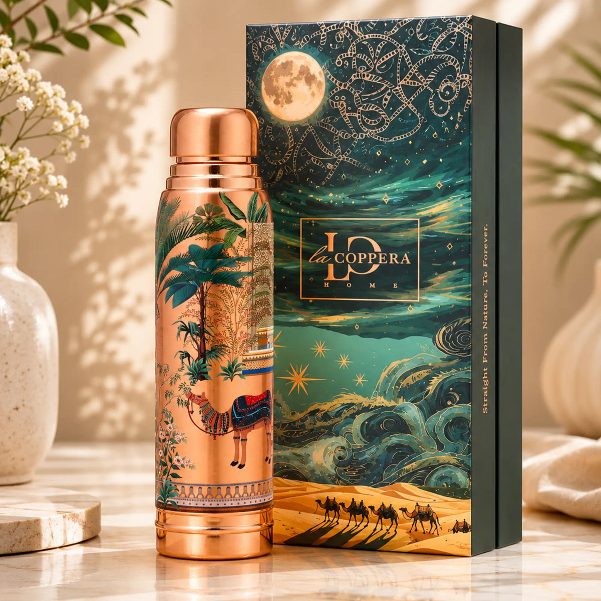 Ayursip Artwork Pure Copper Bottle 1000ml | Designer Ayurvedic Bottle