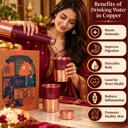 LA COPPERA Choice CoCo Copper Water Bottle with 2 Copper Glasses – 1000 ml
