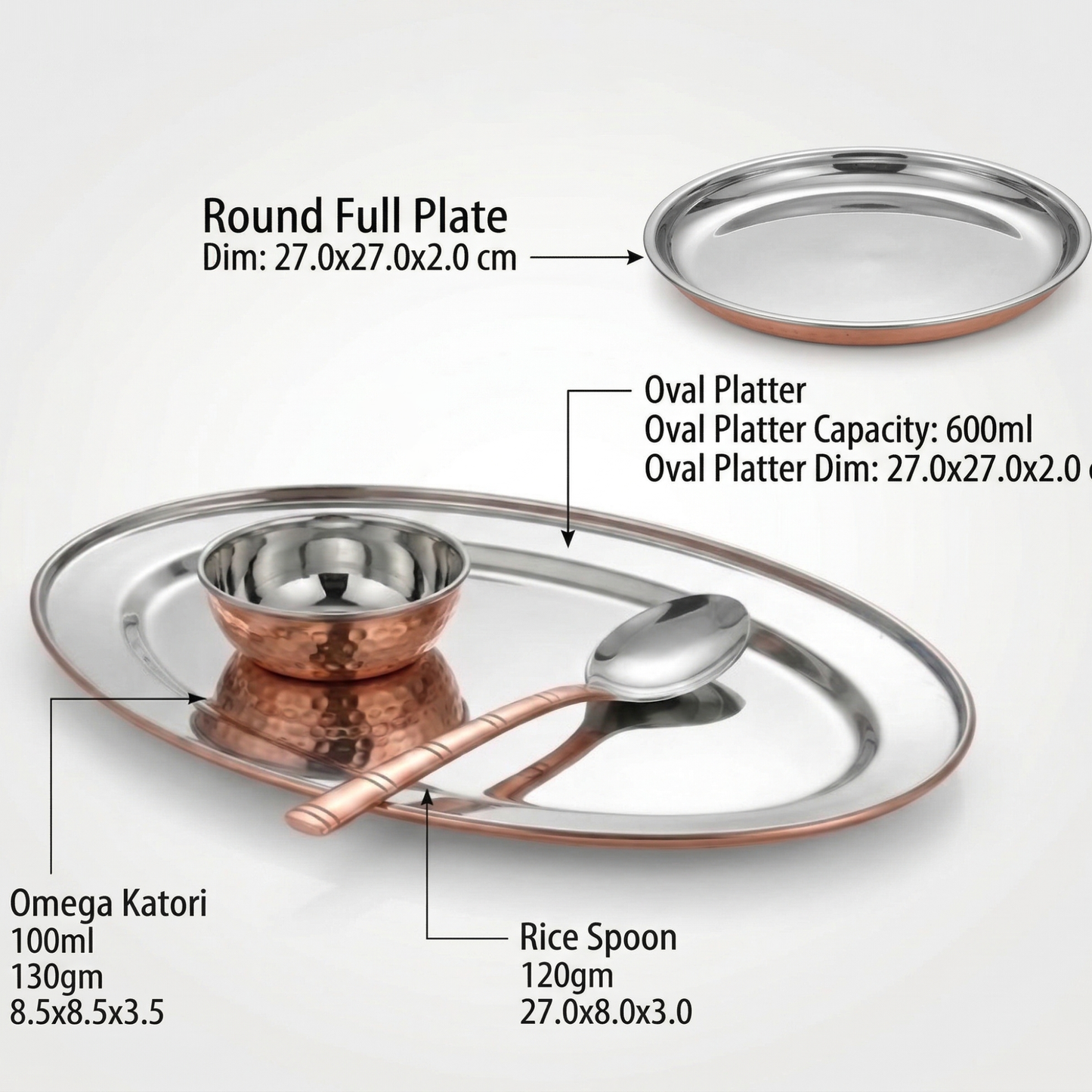 Royal Dinner Set 41 Piece | Copper Stainless Steel Thali Set | La Coppera