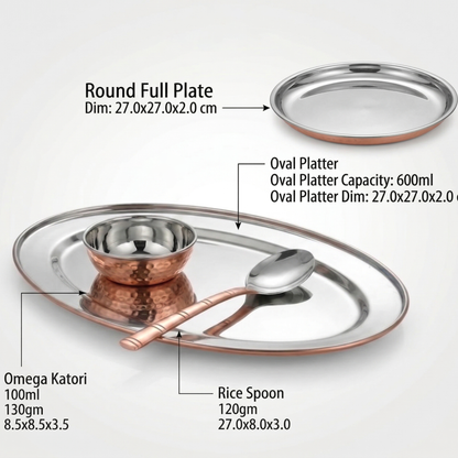 Royal Dinner Set 41 Piece | Copper Stainless Steel Thali Set | La Coppera
