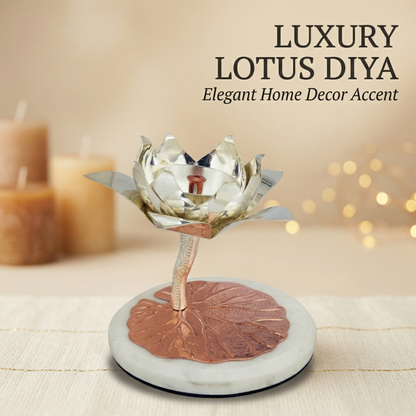 Lotus Diya – Brass Silver Plated Decorative Puja Diya