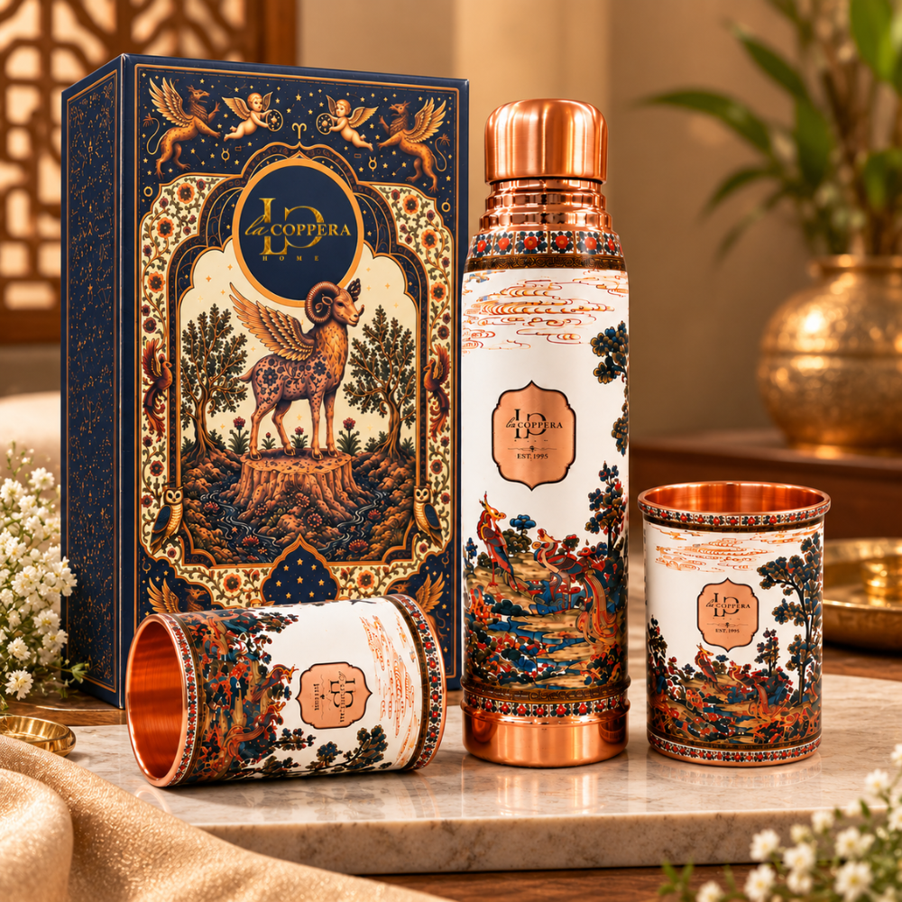 Ayursip Ethereal Valley Copper Bottle & 2 Glass Set