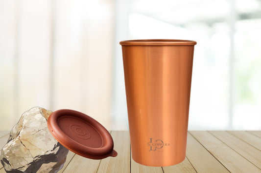 Pure copper tumbler with silicone lid for daily hydration