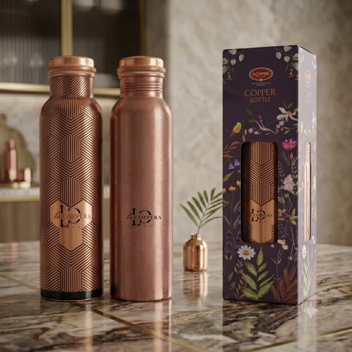 Copper Water Bottle 900ml | Mist UV Printed | Drinking Bottle for Health & Daily Use