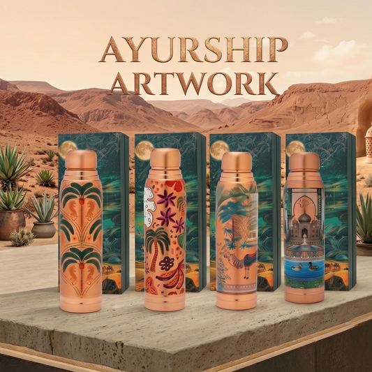 Ayursip Artwork Pure Copper Bottle 1000ml | Designer Ayurvedic Bottle