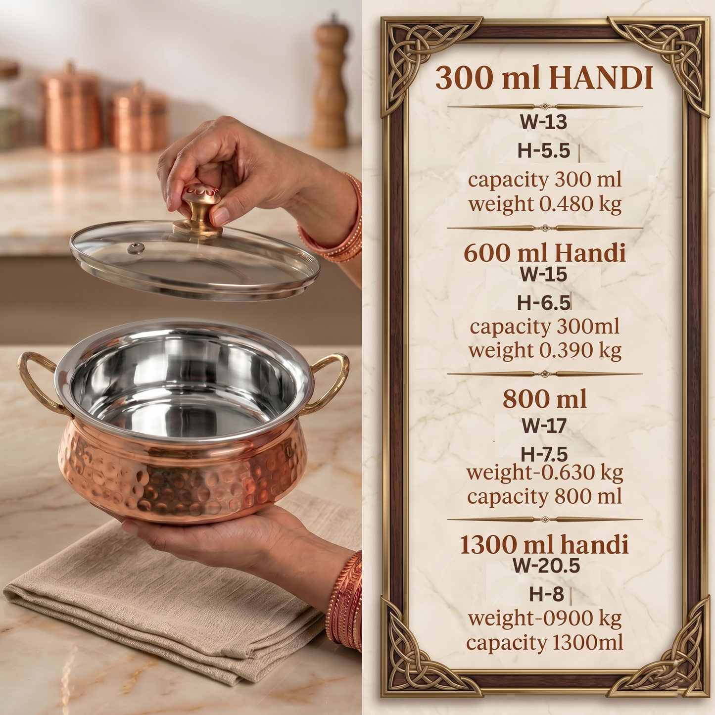 Hyderabadi Copper Handi with Stainless Steel Interior | LA COPPERA