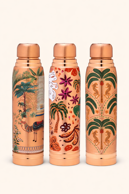 Ayursip Artwork Pure Copper Bottle 1000ml | Designer Ayurvedic Bottle