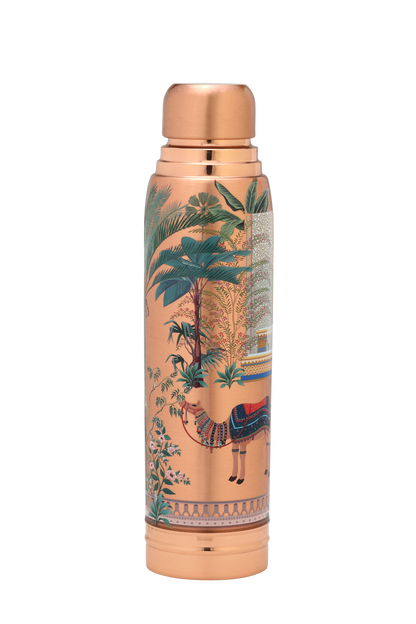 Ayursip Artwork Pure Copper Bottle 1000ml | Designer Ayurvedic Bottle