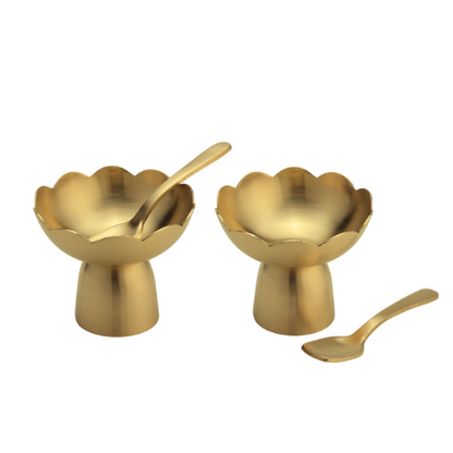 Golden Flower Dessert Bowl Set of 2 with Petal Design