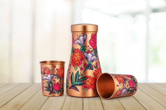 Wild Bloom floral copper bedside carafe set with matching tumbler