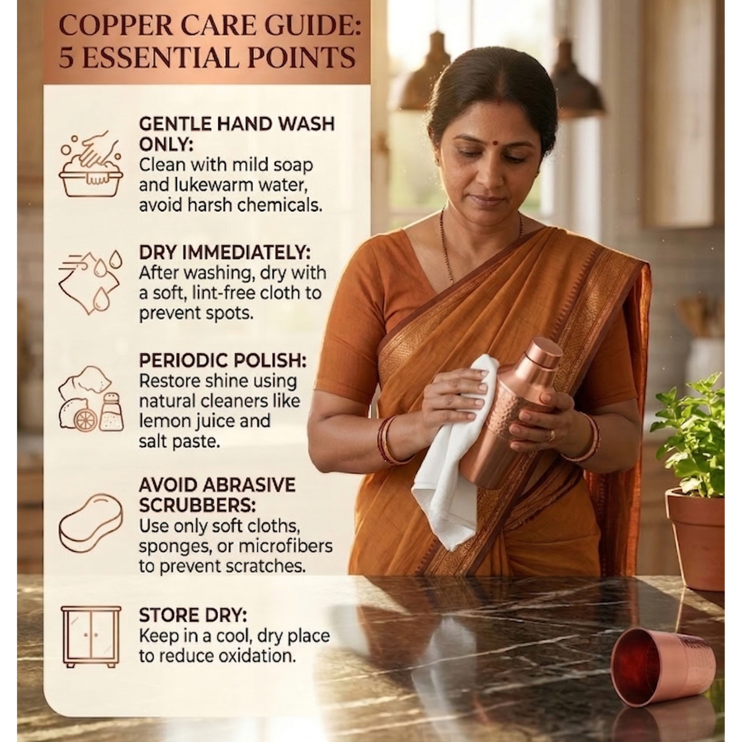 Luna Hammered Copper Carafe Set with Glass | Bedside Water Set